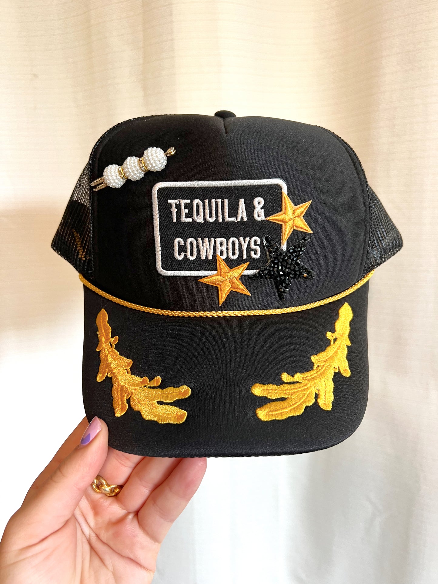 ‘TEQUILA & COWBOYS’ PATCH TRUCKER HAT